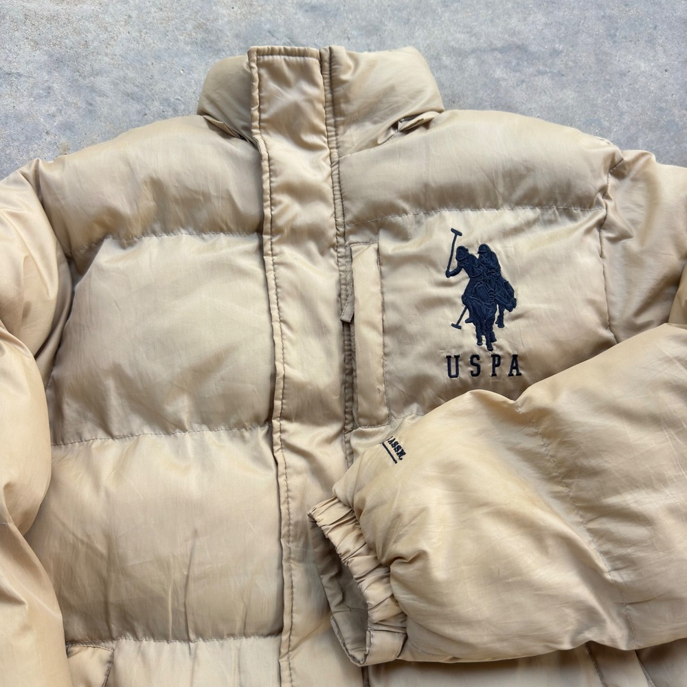 Vintage Y2K US Polo Ralph Style Big Pony Puffer Assn Coat Gold Large (b5)